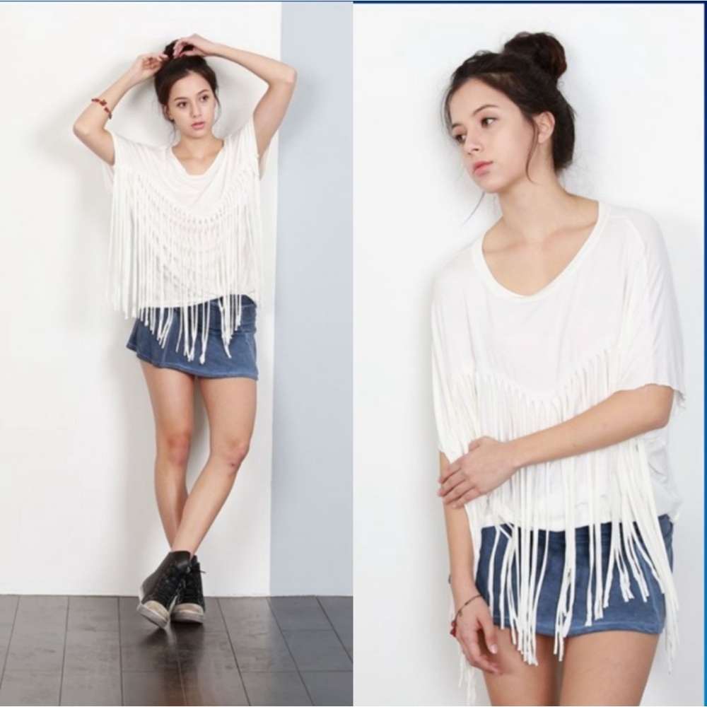 POL Cream Fringe Top